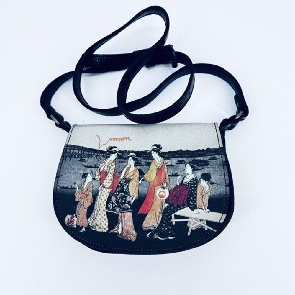 Jeon Icon Wearable Art Leather Geisha Crossbody Bag Made USA Japanese Print